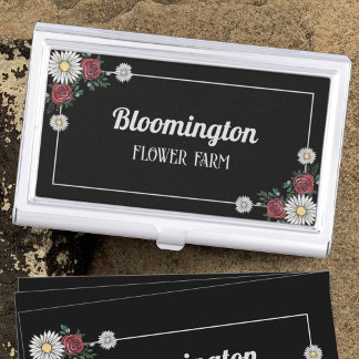 Black & White elegant floral Illustration Florist Business Card Case