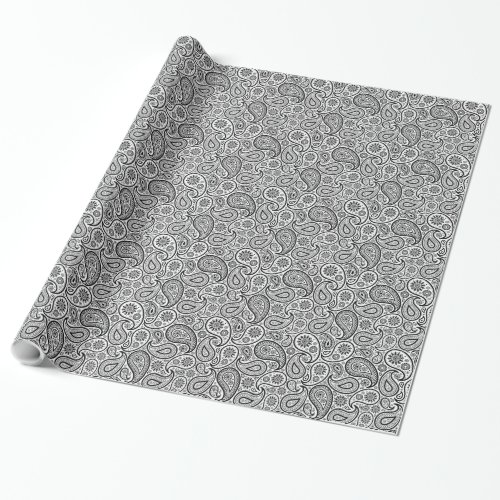 Black  White Elegant Floral Paisley Wrapping Paper