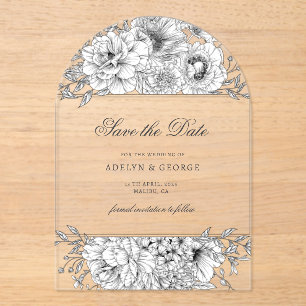Black White Elegant Floral Save the Date