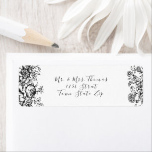 Black & White Elegant Floral Toile Label