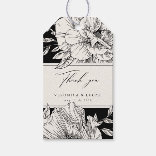 black white elegant floral Wedding Thank You Gift  Gift Tags