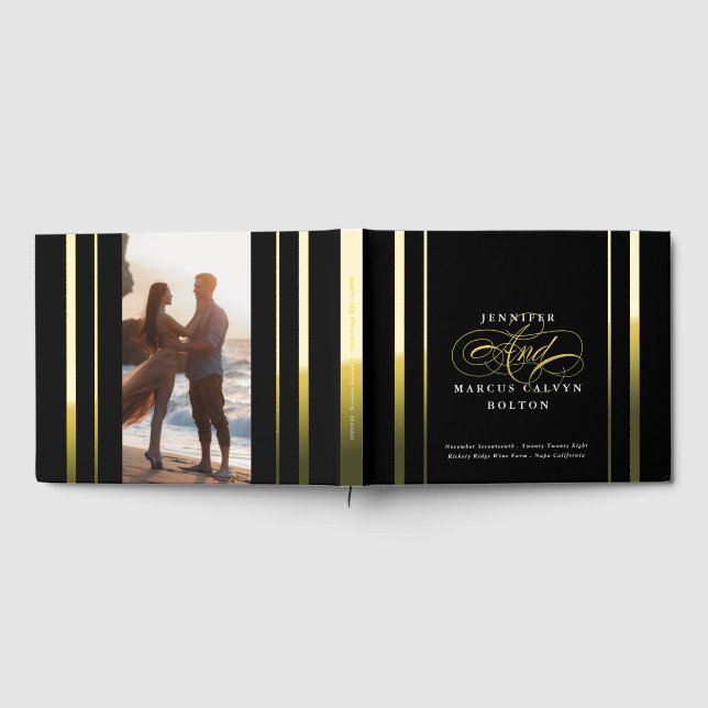 Black & White Elegant Formal Calligraphy Wedding Foil Guest Book (Full)