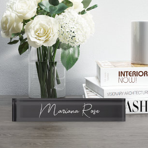 Black & White Elegant Handwritten Script Desk Name Plate