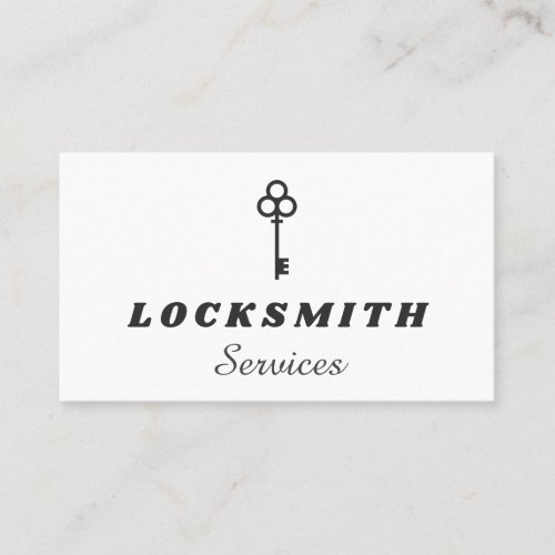Black  White Elegant Key Logo Locksmith Service   Business Card