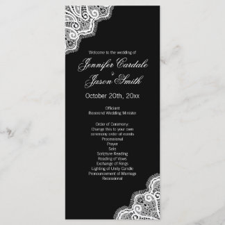 Black White Elegant Lace Vertical Wedding Programs