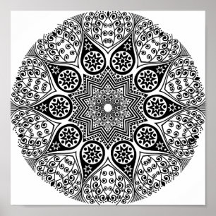 Black & White Elegant Mandala Wall Art Print