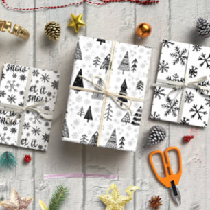 Black & White Elegant Minimalist Christmas Wrapping Paper Sheets