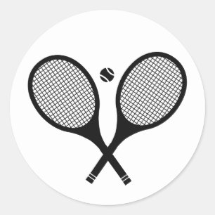 Black & White Elegant Minimalist Tennis Rackets Classic Round Sticker