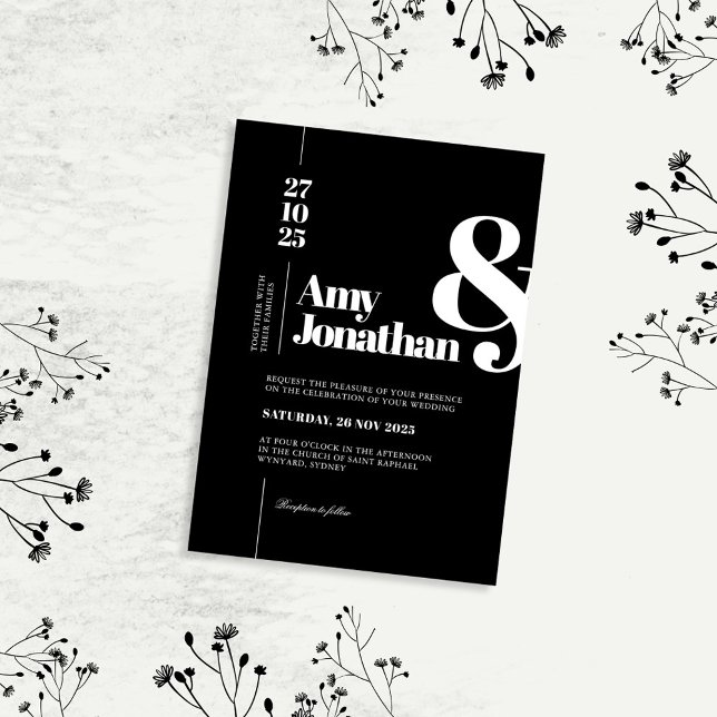 Black White Elegant Minimalist Typography Wedding Invitation (Creator Uploaded)