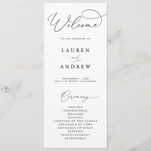 Black  White Elegant Minimalist Wedding Program