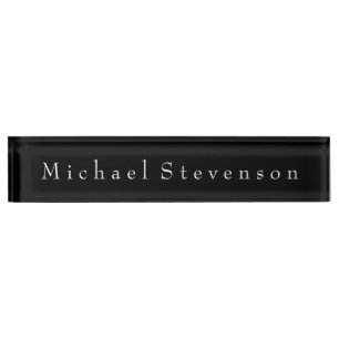Black White Elegant Modern Business Nameplate