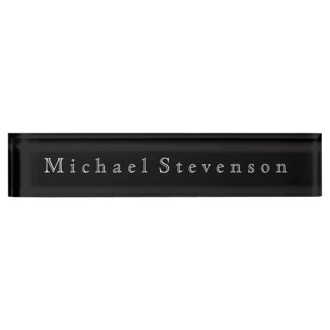 Black White Elegant Modern Business Nameplate (Front)