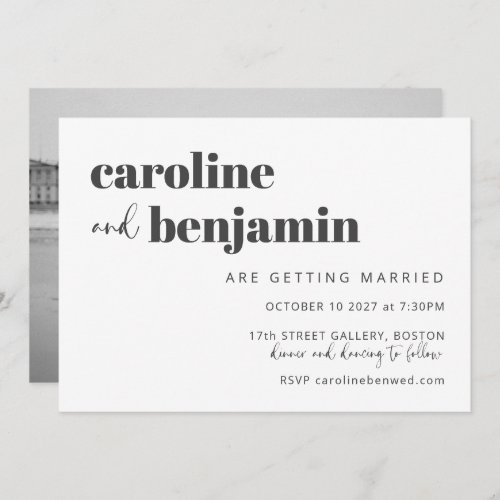 Black White Elegant Modern Chic Photo Wedding  Invitation