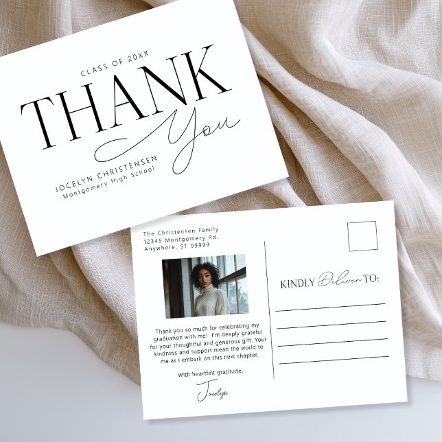 Black White Elegant Modern Graduation Thank You Postcard (Creator Uploaded)