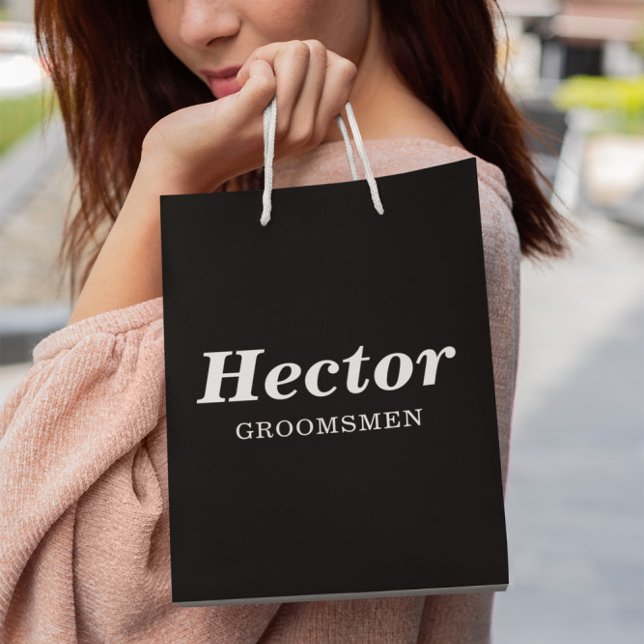 Black & White Elegant Modern Groomsmen Wedding Medium Gift Bag (Creator Uploaded)