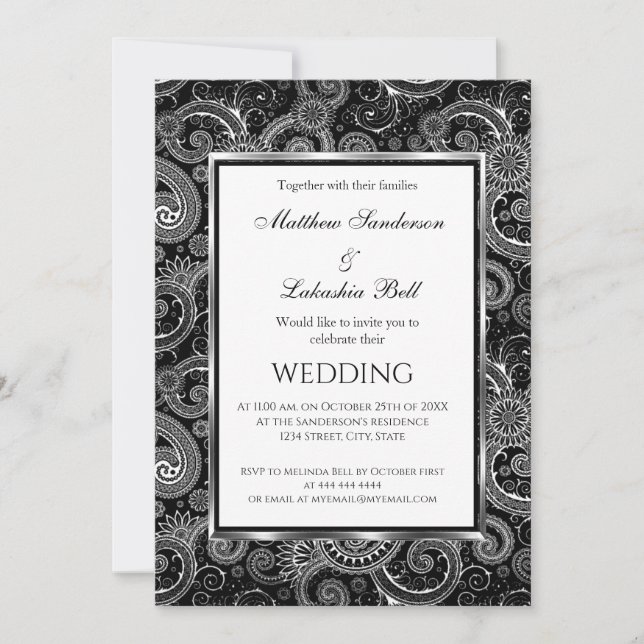 Black White Elegant Modern Wedding  Invitation (Front)