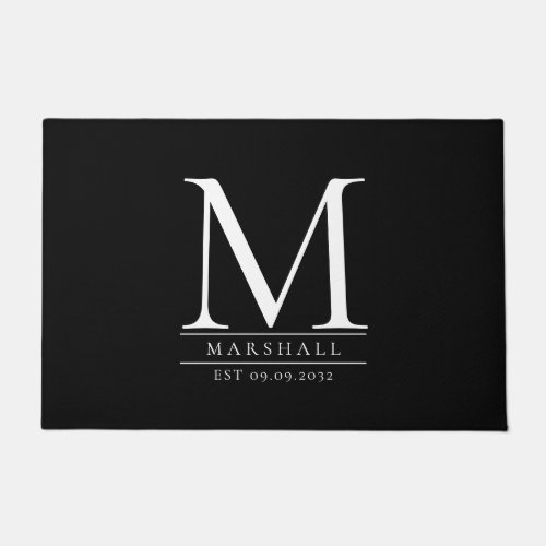 Black White Elegant Monogram Newlyweds Doormat