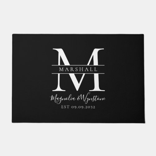 Black White Elegant Monogram Newlyweds Doormat