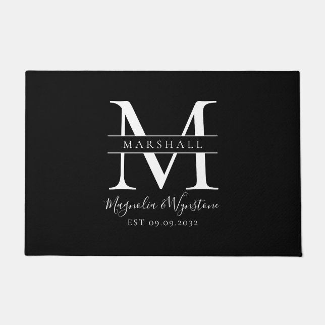 Black White Elegant Monogram Newlyweds Doormat (Front)