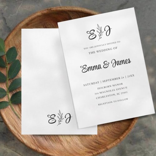 Black & White Elegant Monogram Wedding Invitation