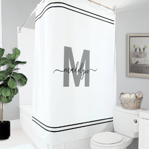 Black White Elegant Name Initial Monogram Shower Curtain