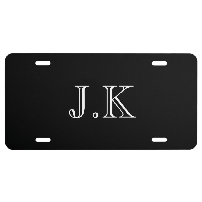 Black & White Elegant Open Serif Monogram License Plate (Front)