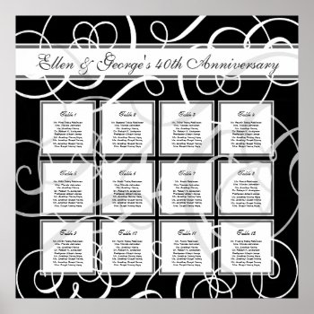 Black White Elegant Party 12 Table Seating Chart by VillageDesign at Zazzle