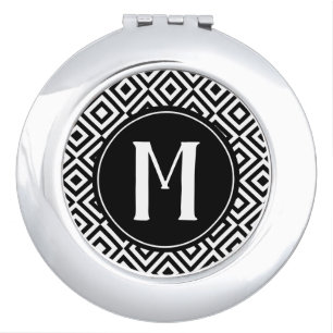 Black & White Elegant Patterned Monogram Geometric Compact Mirror