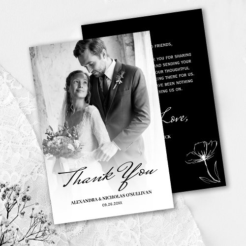 Black  White Elegant Photo Wedding Thank you card