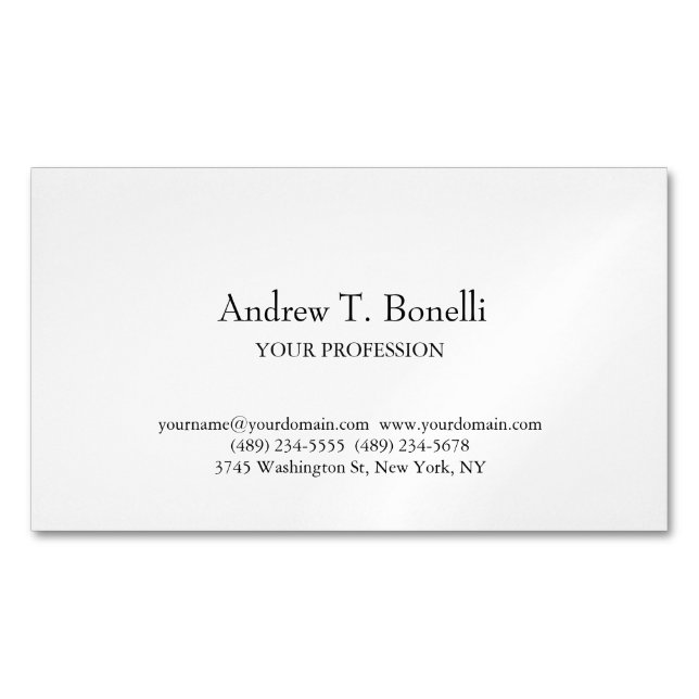 Black White Elegant Plain Simple Business Card Magnet (Front)