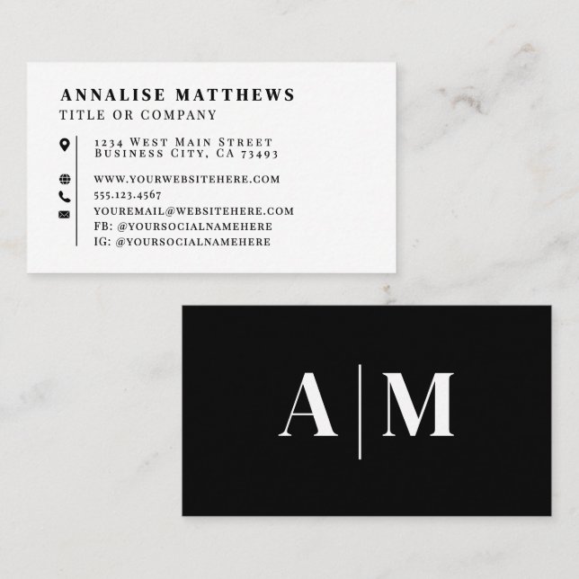 Black White Elegant Professional Business Card (Front/Back)