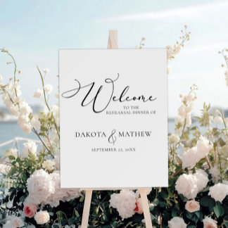 Black White Elegant Rehearsal Dinner Welcome Sign