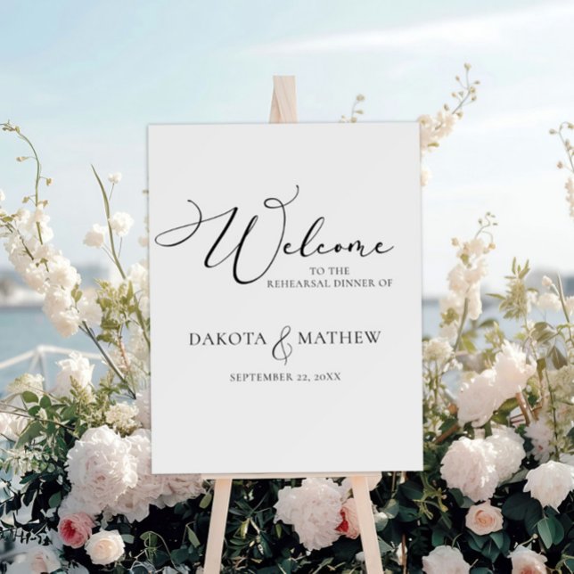 Black White Elegant Rehearsal Dinner Welcome Sign (Creator Uploaded)