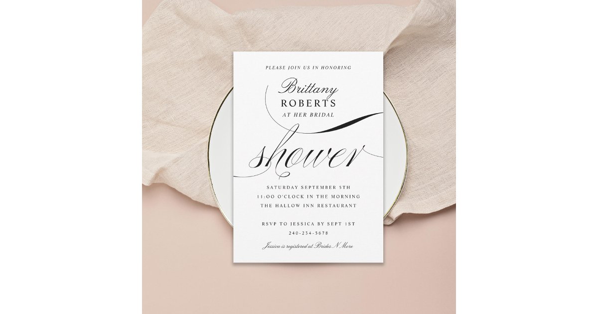 Black & White Elegant Script Bridal Shower Invitation | Zazzle