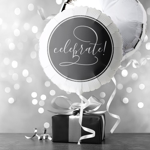 Black  White Elegant Script Celebrate Wedding Balloon