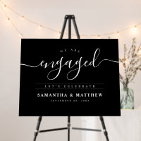 Black & White Elegant Script Engagement Party Sign