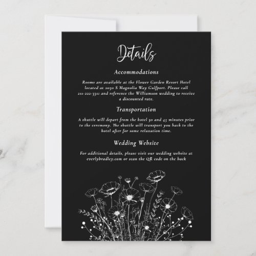 Black White Elegant Script Floral Detail Enclosure Invitation