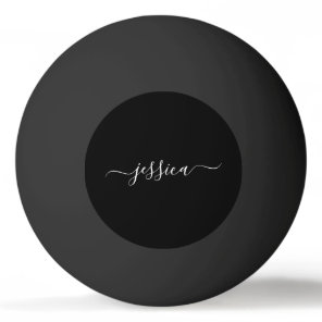 Black white elegant script name ping pong ball