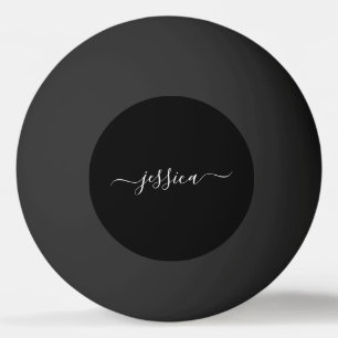 Black white elegant script name ping pong ball
