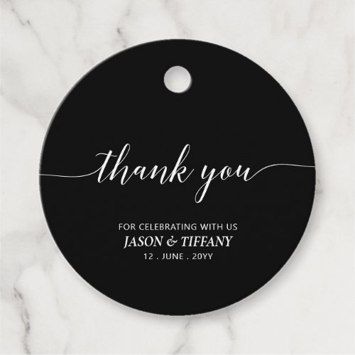 Black  White Elegant Script Party Thank you Favor Tags