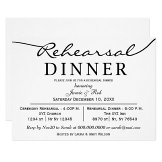 black white Elegant Script Rehearsal Dinner Invite