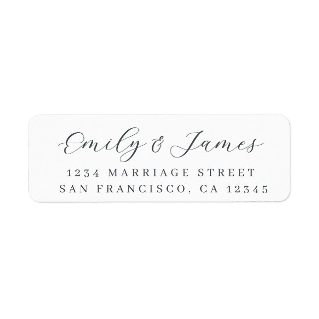 Black White Elegant Script Return Address Label (Front)