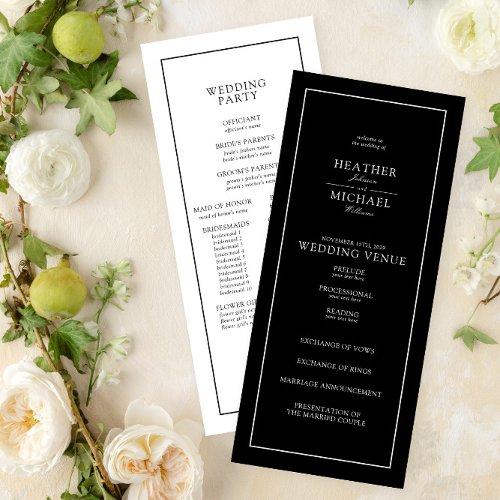 Black  White Elegant Script Typography Wedding Program