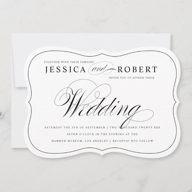 Black & White Elegant Script Wedding Invitation (Front)