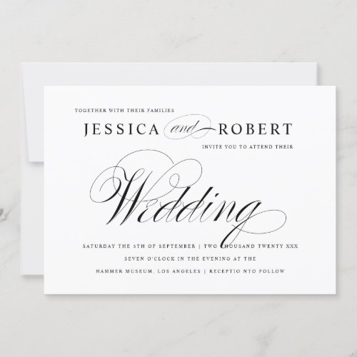 Black &amp; White Elegant Script Wedding Invitation