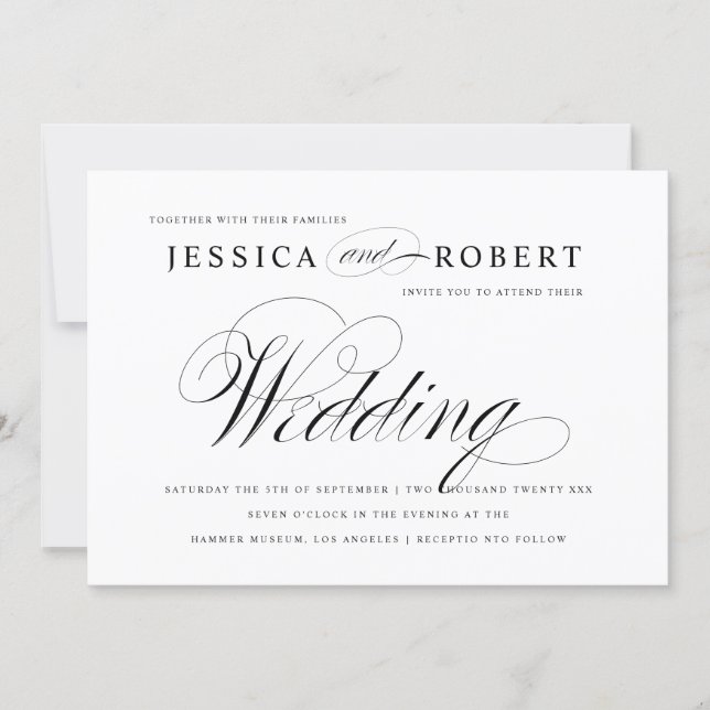 Black & White Elegant Script Wedding Invitation (Front)
