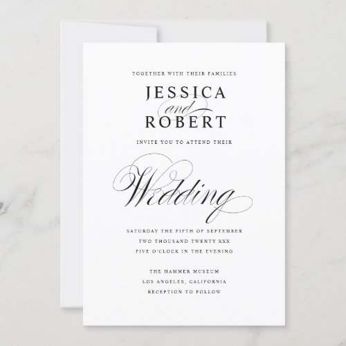 Black &amp; White Elegant Script Wedding Invitation