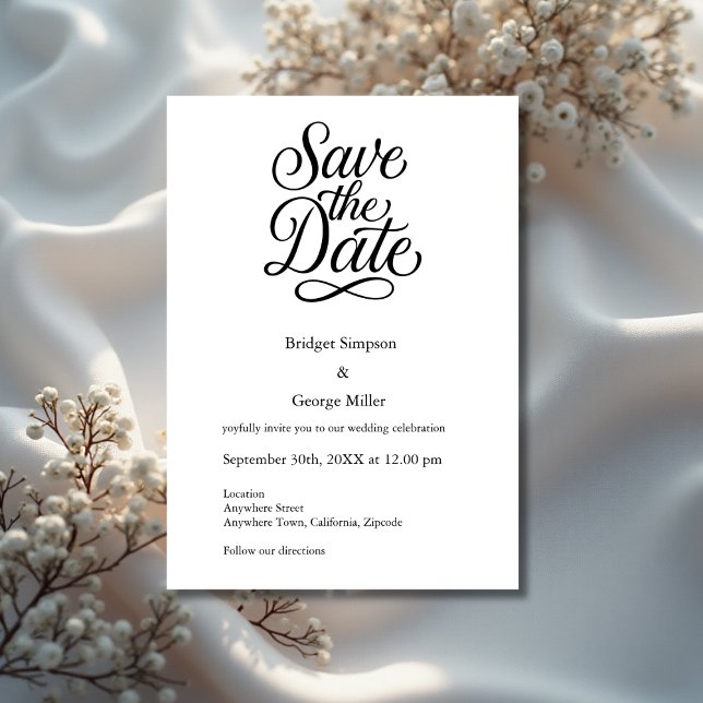 black white Elegant Script Wedding safe the date  Invitation (Creator Uploaded)