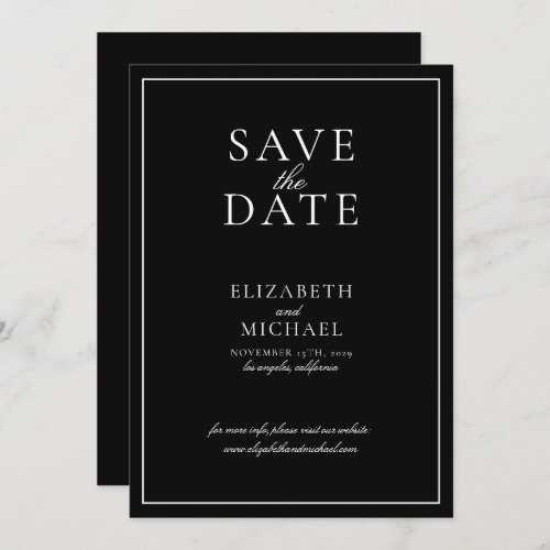 Black  White Elegant Script Wedding Save the Date Invitation