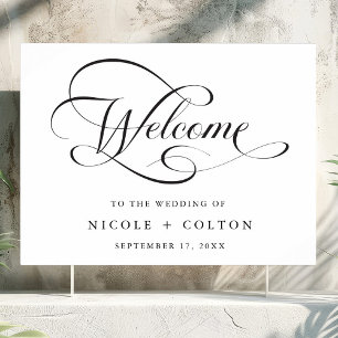 Black & White Elegant Script Wedding Welcome Sign